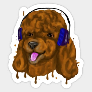 Cute poodle with headphones Sticker